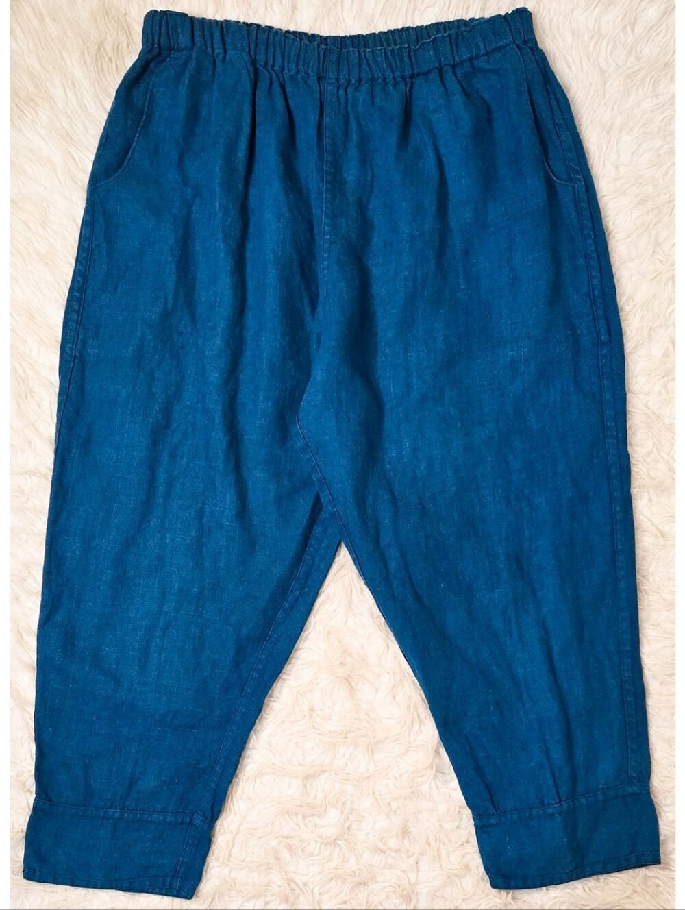 Vintage Linen Cropped Pants Blue Lagenlook Angelheart Designs Pockets Pull On